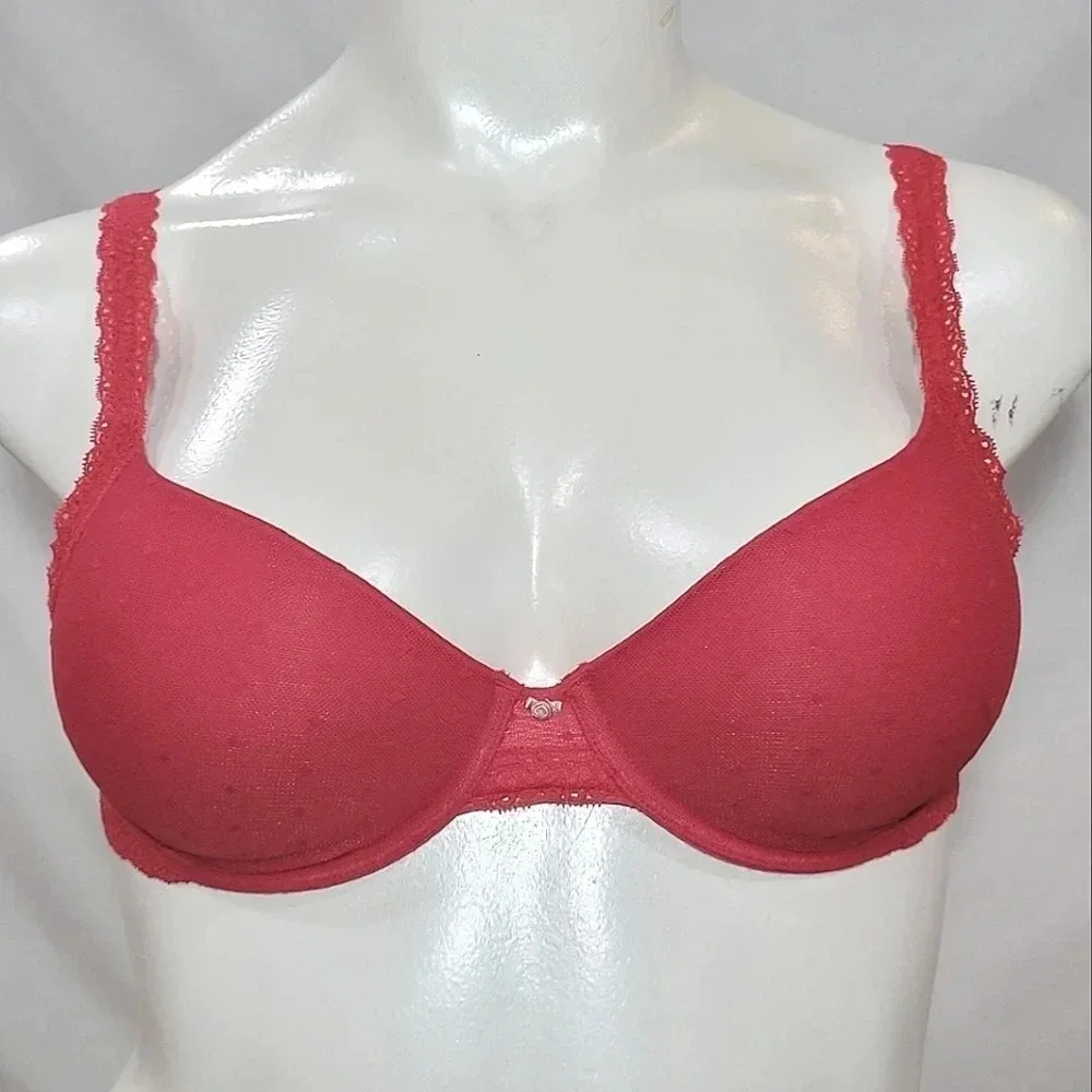 Gap Body Lace Trimmed Mesh Covered T-Shirt Underwire‎ Bra 36D Red